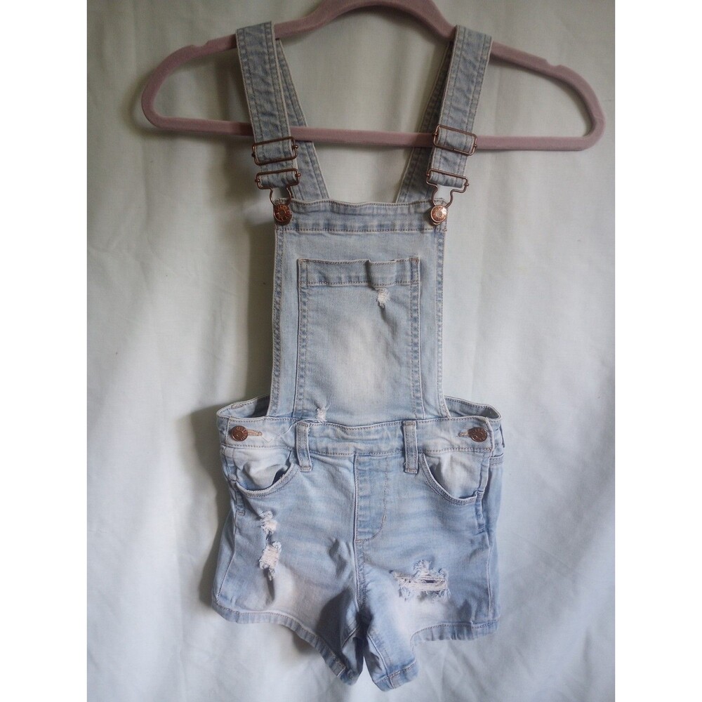 Celebrity Pink Girls Blue Denim Overall Shortalls Romper Size 8 Pockets